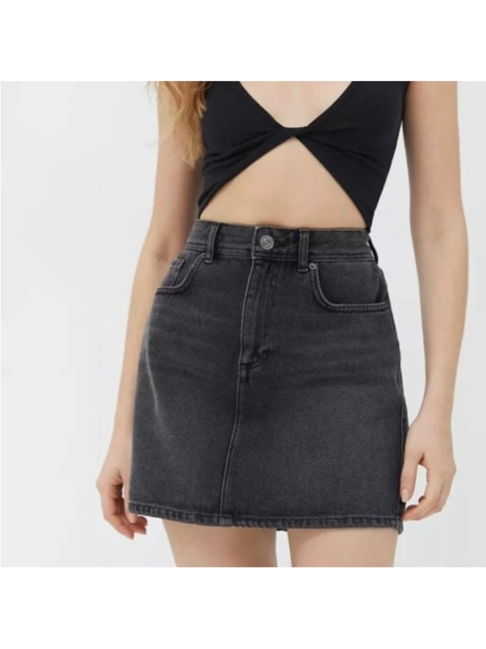 Urban BDG Lila washed black denim skirt